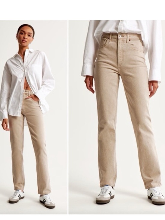 Abercrombie & Fitch Denim - Abercrombie & Fitch Women's Beige Ankle Straight Ultra High Rise 90s Leg Jeans